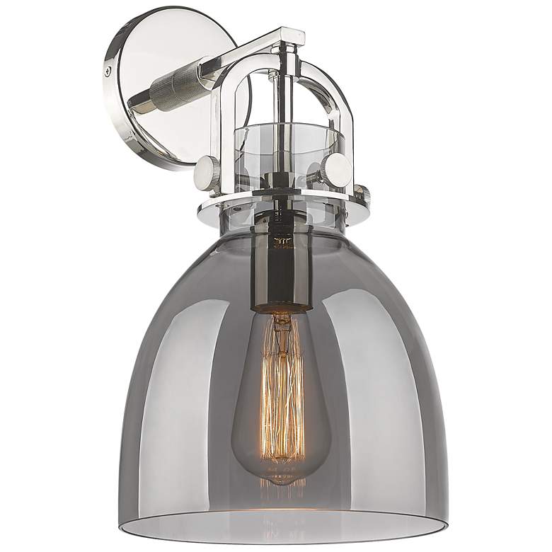 Image 1 Newton Bell 14.5 inch High Polished Nickel Sconce With Smoke Shade