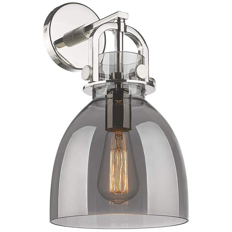 Image 1 Newton Bell 14.5" High Polished Nickel Sconce With Smoke Shade