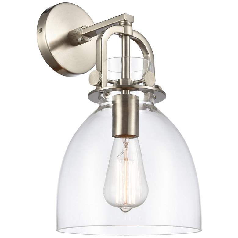 Image 1 Newton Bell 14.5 inch High Satin Nickel Sconce With Clear Shade