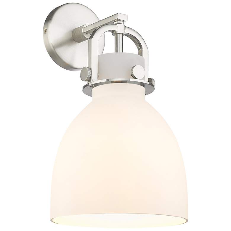 Image 1 Newton Bell 14.5" High Satin Nickel Sconce With Matte White Glass Shad