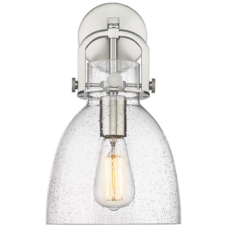 Image 1 Newton Bell 14.5" High Satin Nickel Sconce With Seedy Shade