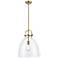Newton Bell 14" Brushed Brass LED Stem Hung Pendant With Clear Shade