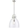 Newton Bell 14" Brushed Satin Nickel LED Stem Hung Pendant With Clear 