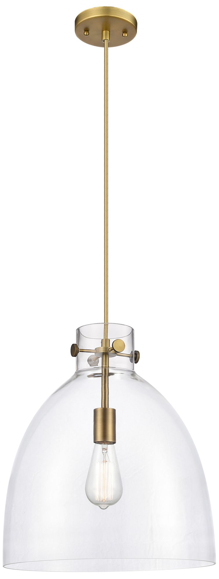 Newton Bell 14" Wide Brushed Brass Cord Hung Pendant Light