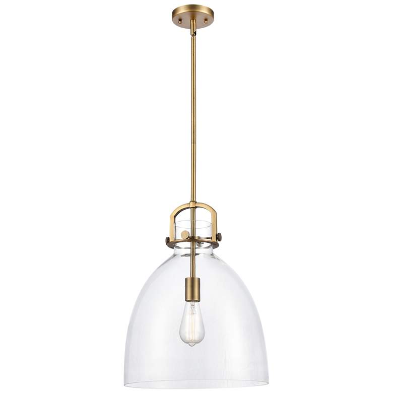 Image 1 Newton Bell 14" Wide Brushed Brass Stem Hung Pendant Light