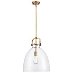 Newton Bell 14" Wide Brushed Brass Stem Hung Pendant Light