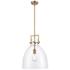 Newton Bell 14" Wide Brushed Brass Stem Hung Pendant With Clear Shade