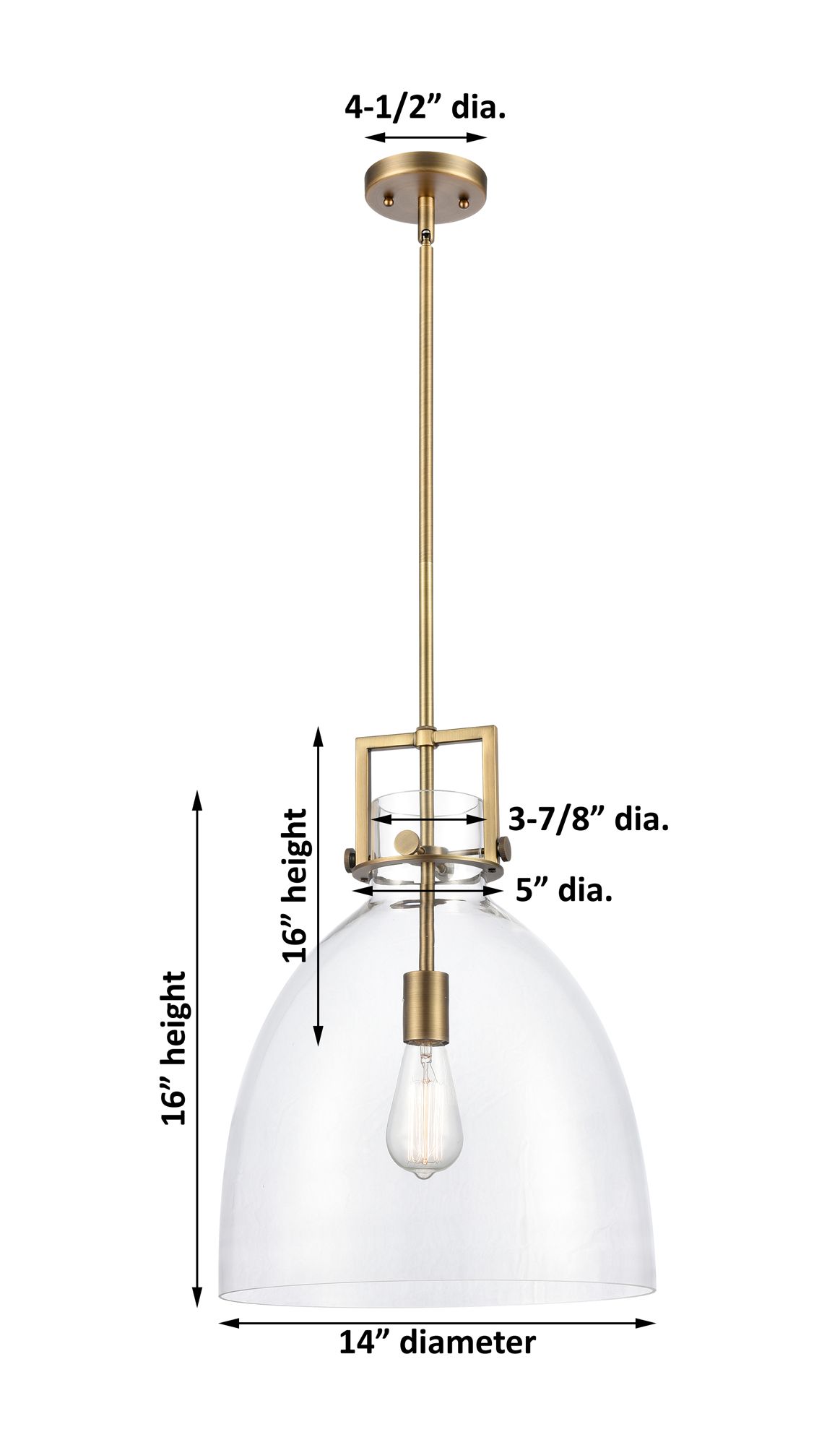 Image 4 Newton Bell 14" Wide Brushed Brass Stem Hung Pendant With Clear Shade more views