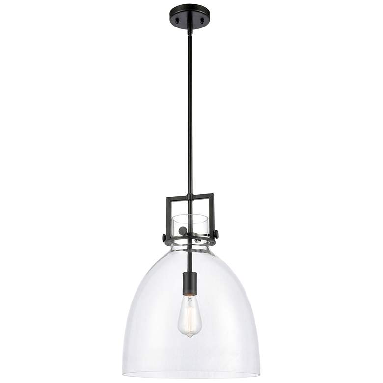 Image 1 Newton Bell 14" Wide Matte Black Stem Hung Pendant With Clear Shade