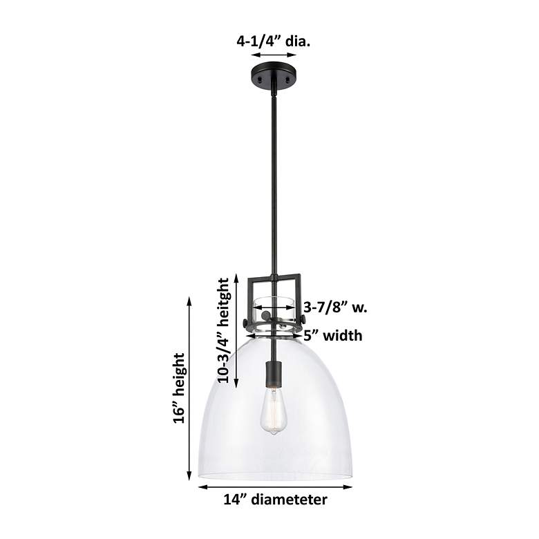 Image 4 Newton Bell 14" Wide Matte Black Stem Hung Pendant With Clear Shade more views