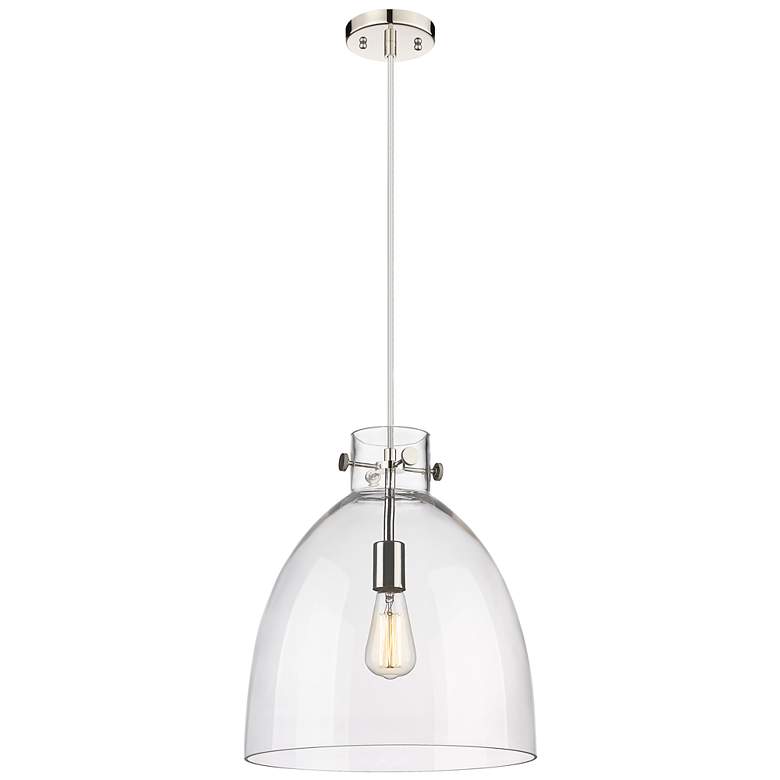 Image 1 Newton Bell 14" Wide Polished Nickel Cord Hung Pendant With Clear Shad