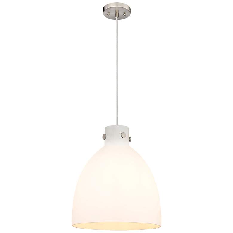 Image 1 Newton Bell 14" Wide Satin Nickel Cord Hung Pendant With Matte White S