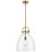 Newton Bell 14" Wide Stem Hung Brushed Brass Pendant With Clear Shade