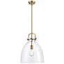 Newton Bell 14" Wide Stem Hung Brushed Brass Pendant With Clear Shade