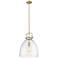 Newton Bell 14" Wide Stem Hung Brushed Brass Pendant With Seedy Shade