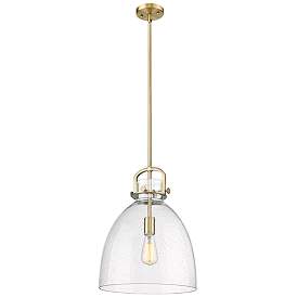 Image1 of Newton Bell 14" Wide Stem Hung Brushed Brass Pendant With Seedy Shade