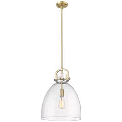 Newton Bell 14" Wide Stem Hung Brushed Brass Pendant With Seedy Shade