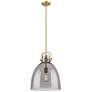Newton Bell 14" Wide Stem Hung Brushed Brass Pendant With Smoke Shade