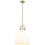 Newton Bell 14" Wide Stem Hung Brushed Brass Pendant With White Shade