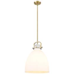Newton Bell 14" Wide Stem Hung Brushed Brass Pendant With White Shade