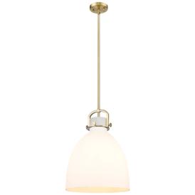 Newton Bell 14" Wide Stem Hung Brushed Brass Pendant With White Shade Newton Bell 14" Wide Stem Hung Brushed Brass Pendant With White Shade
