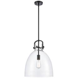 Newton Bell 14&quot; Wide Stem Hung Matte Black Pendant With Clear Shade