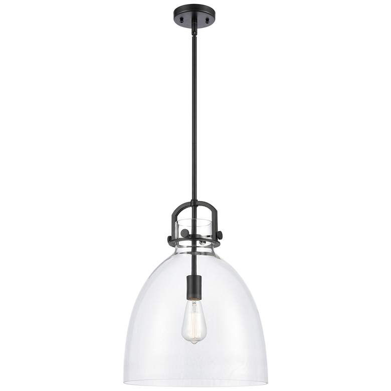Image 1 Newton Bell 14 inch Wide Stem Hung Matte Black Pendant With Clear Shade