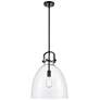 Newton Bell 14" Wide Stem Hung Matte Black Pendant With Clear Shade