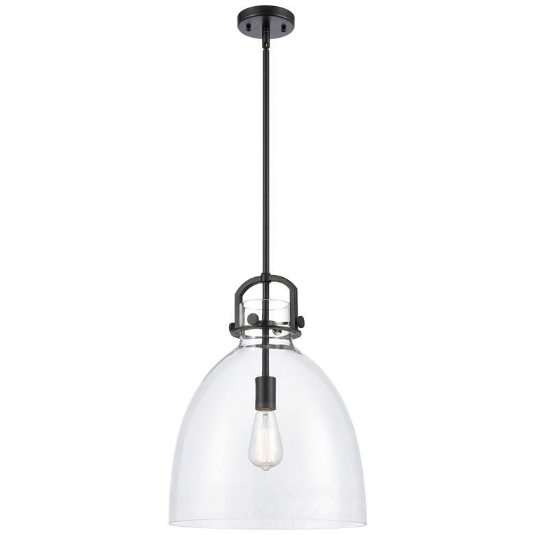 Image 1 Newton Bell 14" Wide Stem Hung Matte Black Pendant With Clear Shade