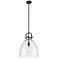 Newton Bell 14" Wide Stem Hung Matte Black Pendant With Seedy Shade