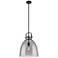 Newton Bell 14" Wide Stem Hung Matte Black Pendant With Smoke Shade