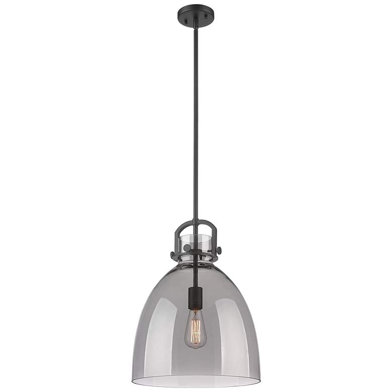 Image 1 Newton Bell 14 inch Wide Stem Hung Matte Black Pendant With Smoke Shade