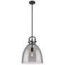 Newton Bell 14" Wide Stem Hung Matte Black Pendant With Smoke Shade