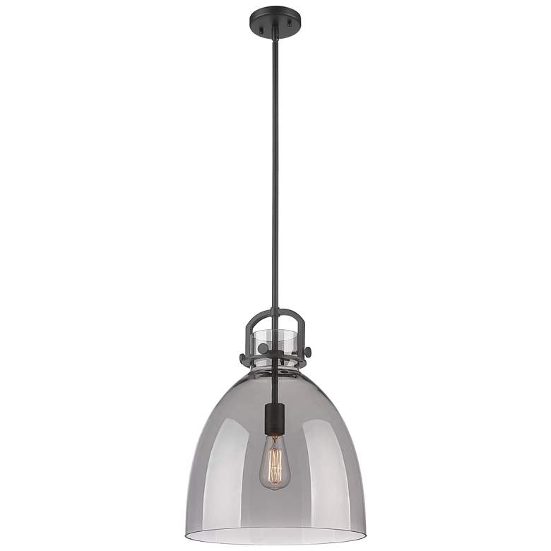 Image 1 Newton Bell 14" Wide Stem Hung Matte Black Pendant With Smoke Shade