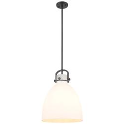 Newton Bell 14&quot; Wide Stem Hung Matte Black Pendant With White Shade