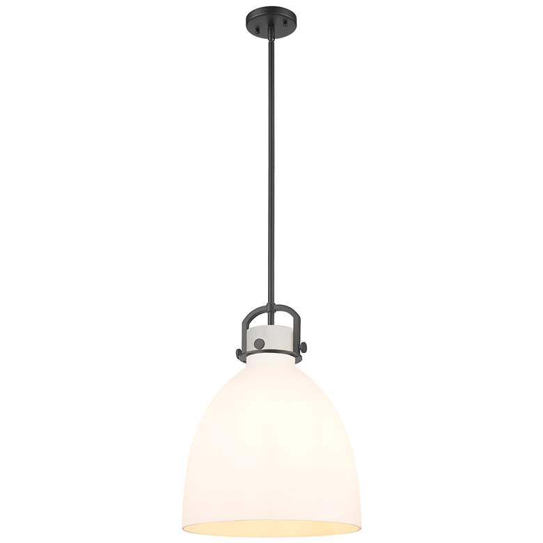 Image 1 Newton Bell 14 inch Wide Stem Hung Matte Black Pendant With White Shade