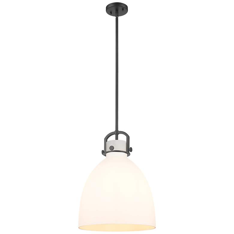Image 1 Newton Bell 14" Wide Stem Hung Matte Black Pendant With White Shade
