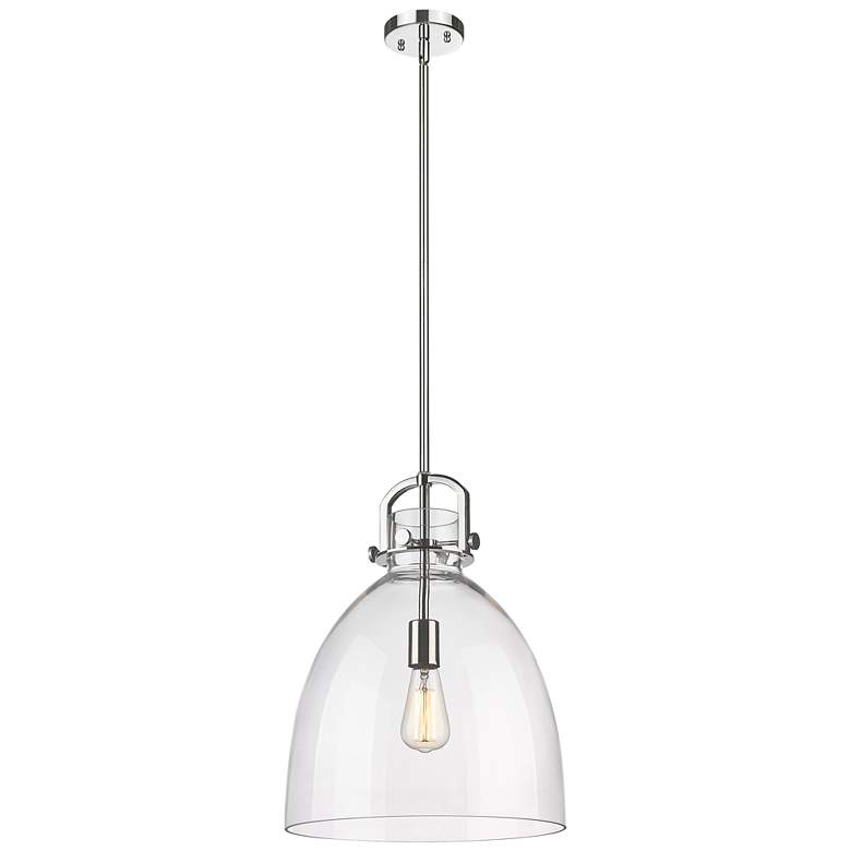 Image 1 Newton Bell 14" Wide Stem Hung Polished Nickel Pendant With Clear Shad