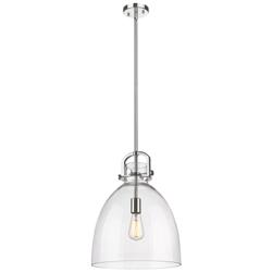 Newton Bell 14&quot; Wide Stem Hung Polished Nickel Pendant With Clear Shad