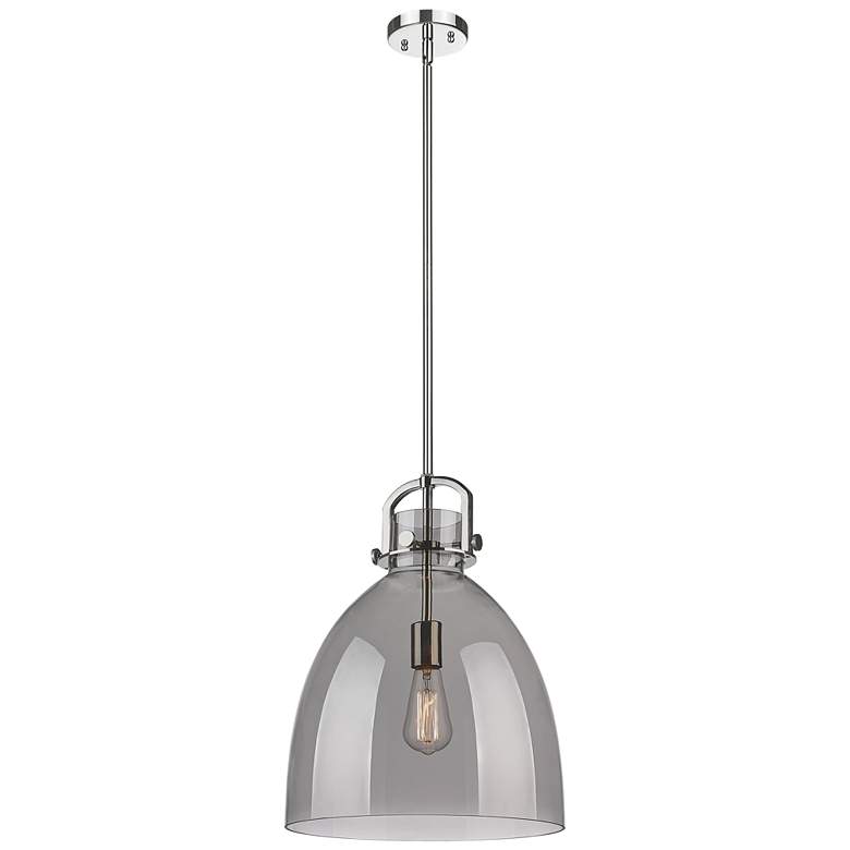 Image 1 Newton Bell 14" Wide Stem Hung Polished Nickel Pendant With Smoke Shad