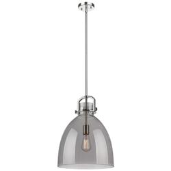 Newton Bell 14" Wide Stem Hung Polished Nickel Pendant With Smoke Shad