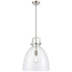 Newton Bell 14" Wide Stem Hung Satin Nickel Pendant With Clear Shade