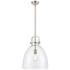 Newton Bell 14" Wide Stem Hung Satin Nickel Pendant With Clear Shade