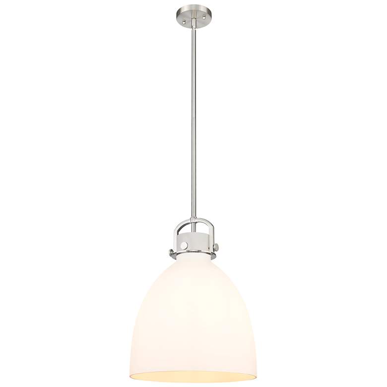 Image 1 Newton Bell 14" Wide Stem Hung Satin Nickel Pendant With White Shade