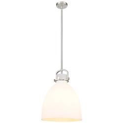 Newton Bell 14" Wide Stem Hung Satin Nickel Pendant With White Shade