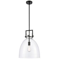 Newton Bell 14"W Matte Black and Clear Glass Pendant Light