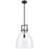 Newton Bell 14"W Matte Black and Clear Glass Pendant Light