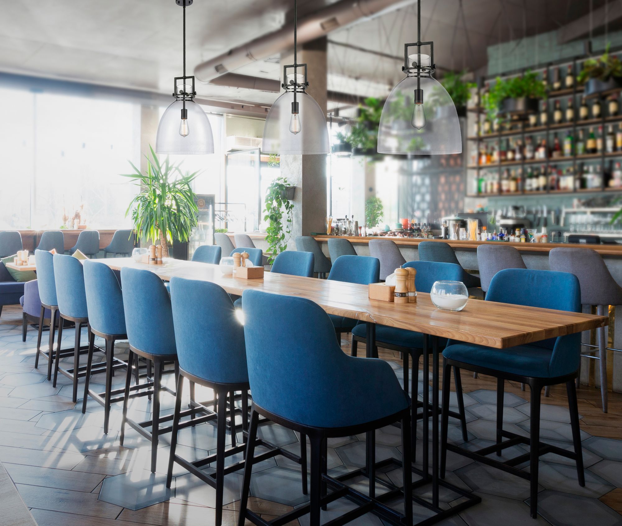 Image 2 Newton Bell 14"W Matte Black and Clear Glass Pendant Light more views