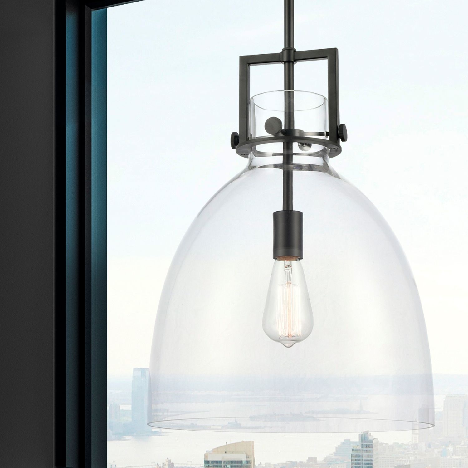 Image 3 Newton Bell 14"W Matte Black and Clear Glass Pendant Light more views