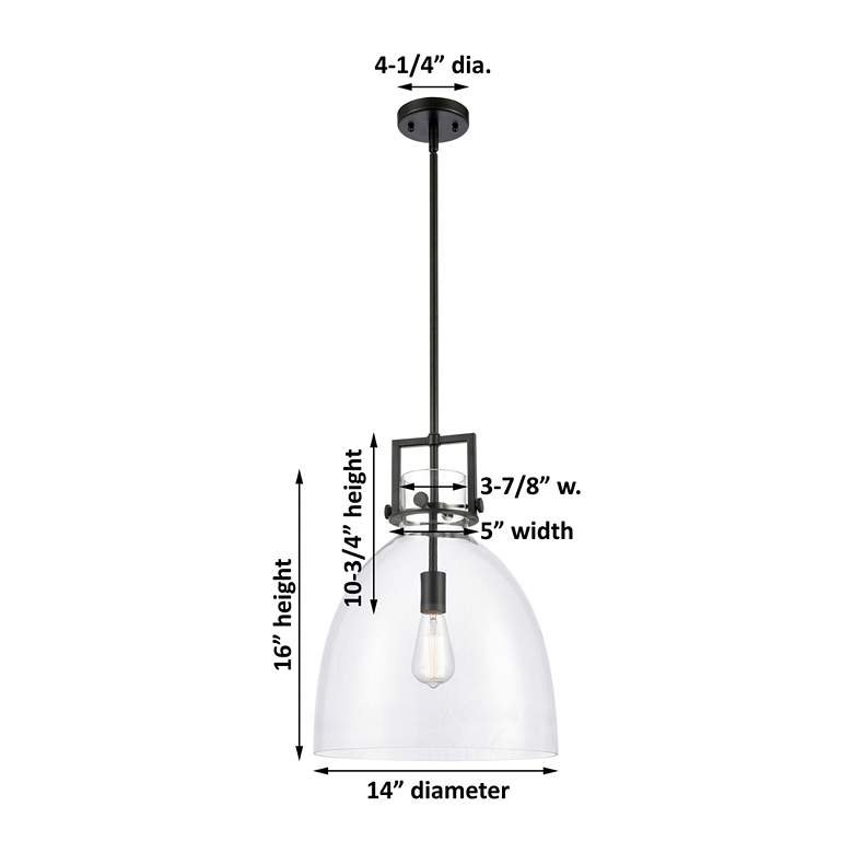 Image 4 Newton Bell 14"W Matte Black and Clear Glass Pendant Light more views